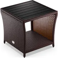 Casaria Polyrattan Beistelltisch mit WPC Tischplatte 45x45x40cm 80 kg Belastbarkeit Wetterfest Outdoor Garten Terrasse Balkon Tisch Gartenmöbel Braun
