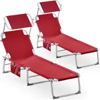 Casaria 2er Set Alu Sonnenliege mit Dach Klappbar Wetterfest Gartenliege Rot