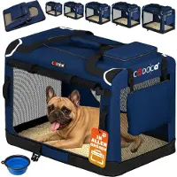 Cadoca Faltbare Hundetransportbox Größe M 60x42x44 cm mit herausnehmbarer Liegedecke und faltbarem Trinknapf