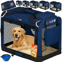 Cadoca Faltbare Hundetransportbox 101x70x70 cm mit gepolsterter Liegedecke und Trinknapf