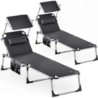 Casaria 2er Set Sonnenliege Klappbar Wetterfest Alu Gartenliege Mit Dach Kissen 180kg Belastbar 210x61cm Liegestuhl Leicht Relaxliege Pool Liege Grau