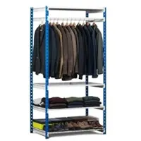 Proregal Kleiderständer Maximus H x B x H 200 x 125 x 60 cm 4 Fachboden 1 Kleiderstange Lichtgrau