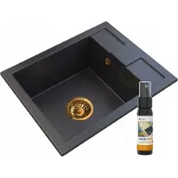 Granitan - Granitspüle - Küchenspüle - 50x40 cm - Schwarz - mit Siphon Gold - Spülbecken - BEST