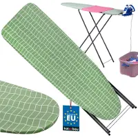 KOTARBAU Bügelbrett Verstellbares 118 x 36 cm Bügelbrett mit Bügeleisenhalterung Schutzhülle Grünes Karomuster
