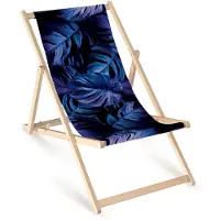 AllBags Holz Liegestuhl klappbar „Marineblaue Monstera“ – Gartenstuhl Relaxstuhl Sonnenliege Balkon Terrasse Tropenmotiv