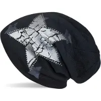 StyleBREAKER Strickmütze "Feinstrick Beanie mit Sternen und Strass" 1 Stk.
