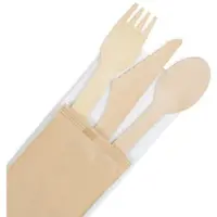 Biozoyg 400 Stück Einweg-Besteck-Set Partybesteck Biobesteck kompostierbar, Holzbesteck Einwegmesser Einweggabel Einweglöffel und Recycling-Serviette