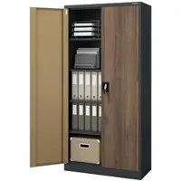 DELUKE Jan Nowak Aktenschrank abschließbar JAN 5 Ebenen, Flügeltüren | Metallschrank Werkstatt Büroschrank aus Stahl Werkzeugschrank, 185x90x40cm Anthrazit-Nussbaum