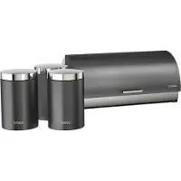 Briebe BB1161 Set aus Brotkasten +3 Küchenvorratsdosen aus Robustem Edelstahl Modernes Design Grau/Inox