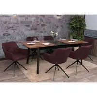 Mendler 6er-Set Esszimmerstuhl HWC-O47, Küchenstuhl Armlehne, drehbar Auto-Return, Stoff/Textil (270g/m²) bordeaux