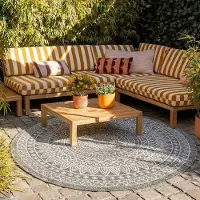 FRAAI In- & Outdoor Teppich Rund - Summer Azteca Grau Ø 180 cm