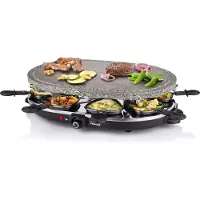 Princess 162720 Raclette 8 Oval Stone Grill, 8 Person(en), Schwarz, Oval, Stein, 430 x 300 mm, Drehregler