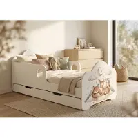 Happy Babies Kinderbett 140x70 cm mit Schublade Matratze Bettkasten Kinderbett Weiß Rausfallschutz Komplettset, Tiere, niedliche Aufkleber