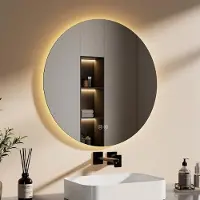 Emke LED Badspiegel Rund 70 cm Durchmesser LED Spiegel Badezimmerspiegel mit Beleuchtung 3 Lichtfarbe 3000-6500K Dimmbar Lichtspiegel