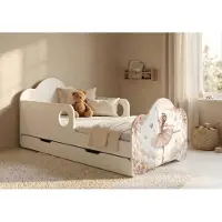 Happy Babies Kinderbett 140x70 cm mit Schublade Matratze Bettkasten Kinderbett Weiß Rausfallschutz Komplettset, Prinzessin für ein Mädchen