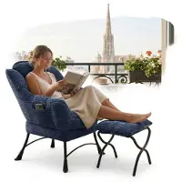 LVHOM Relaxsessel mit Hocker, Armlehnstuhl Fernsehsessel Lesesessel mit Seitentasche, Cord Bezug, bis 180kg belastbar, Blau