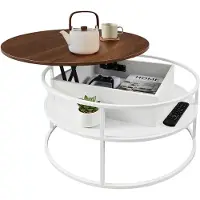 Relaxdays Couchtisch, höhenverstellbar, Beistelltisch mit Stauraum, HD 46x80cm, Tisch Hebeplatte, MDF, Eisen, weiß/braun