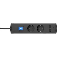 Kopp UNOversal Plus 2-Fach Steckdosenleiste mit 2 USB-Anschlüssen, 1,4m, Anthrazit
