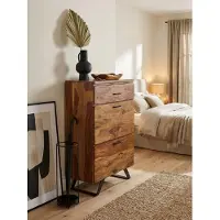 KADIMA DESIGN Kommode 80x120x41,5 cm Sheesham Massivholz / Metall Flurkommode, Sideboard Highboard mit Baumkante, Kommodenschrank Holz Modern, Standschrank Anrichte Schubladenkommode