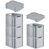 Proregal SparSet 5x Eurobox NextGen Economy mit Auflagedeckel & 4x Verschlüsse Blau, Griffe offen, HxBxT 32x30x40cm, 30L, Eurobehälter, Box