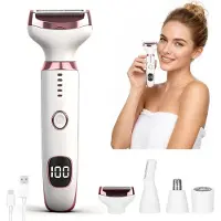 Slyrun 4-in-1 Elektrischer Damenrasierer mit USB, LED-Licht, Nass/Trocken, und Präzisionstrimmer