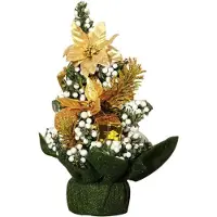 OEM Mini-Weihnachtsbaum 20 cm Set mit farbenfrohen Weihnachtskugeln und Blumen - Gold