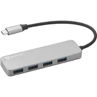 Sandberg USB-C to 4 x USB 3.0 Hub SAVER, USB 2.0 Type-C, USB 3.2 Gen 1 (3.1 Gen 1) Type-A, Silber, Aluminium, 38 g, 1 Stück(e)