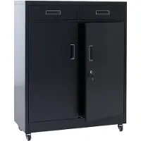 Mendler Aktenschrank HWC-O89, Stahlschrank Büroschrank, Rollen Türen Schubladen abschließbar Metall 116x90x40cm ~ schwarz