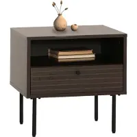 Mendler Nachttisch HWC-N78, Nachtschrank, Schublade, skandinavischer Stil Metall Holz Melamin MVG 50x40x50cm ~ dunkelbraun