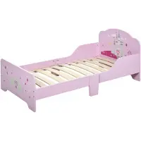 HOMCOM Kinderbett 140 x 70 cm – Prinzessinnen-Design mit Schlossmotiv – inklusive Lattenrost – MDF-Sperrholz, rosa