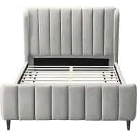 Vente-unique Bett - 160 x 200 cm - Stoff mit vertikalen Ziernähten - Hellgrau - CASAGOTI