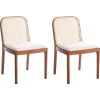 Beliani Esszimmerstühle 2er Set Braun und Beige Gummibaumholz Rattan Wiener Geflecht Geflochtene Rückenlehne Modernes Design Boho Küchenstühle