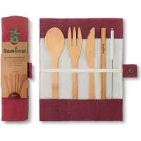 Bambaw Bambus Besteckset 20cm, Berry, spülmaschinenfest, biologisch abbaubar, für unterwegs