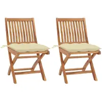 vidaXL Eleganten-Stil Gartenstühle 2 Stk. mit Cremeweißen Kissen Massivholz Teak DE9713297