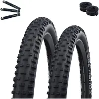 Bike-parts 2 x Schwalbe Tough Tom Drahtreifen Active Line K-Guard Schwarz 65-584 (27,5 x 2,60) + 2 x Schwalbe Schläuche AV21F inkl. maxxi4you Reifenheber
