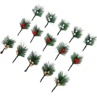 Markenlos 15 Stück Künstliche Tannennadeln mit Roten, Silber- und Goldfarbenen Beeren für Weihnachtsbäume und Tischdekorationen