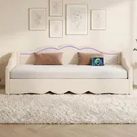 STILVORA Schlafsofa 90x200 cm, ausziehbar auf 180 cm mit Matratze , Polsterbett mit LED und USB-Anschluss,Tagesbett mit einziehbarem,Tagbett, Samt, Beige