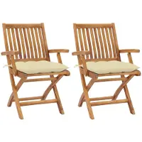 vidaXL Praktischen Gartenstühle 2 Stk. mit Cremeweißen Kissen Massivholz Teak |Gartenstühle 8381550