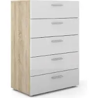 Ebuy24 Petra Kommode 5 Schubladen Eiche Struktur Nachbildung und weiss Hochglanz.