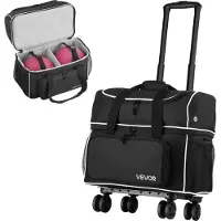 Vevor Bowlingballtasche für 2 Bälle mit vier Rollen & separatem Fach für Schuhe (bis US-Größe 16) & übergroßer Zubehörtasche, einziehbarer Griff lässt sich auf 95 cm ausziehen Schwarz