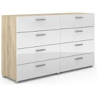 Ebuy24 Petra Kommode 8 Schubladen Eiche Struktur Nachbildung und weiss Hochglanz.
