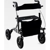 Markenlos Rollator mit Sitz für Senioren, Aluminium 6-fach höhenverstellbar, faltbar und leicht, Laufhilfe mit Luftbereifung, 2 in 1 Rollstuhl & Reiserollator bis 136 kg (Schwarz)