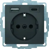 Berker SCHUKO/USB A-C B.3, anthrazit matt, Anthrazit, Metall, Kunststoff, IP20, 250 V, 16 A, 50 Hz