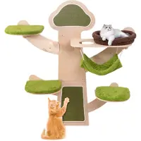Costway Kratzbaum Wandmontage, Katzenwand mit Plattformen, Hängematte, Kratzpfosten, Kratzmatte & abnehmbarem Kissen Grün