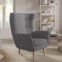 Jerpax Sessel Franco Polstersessel, Einzelsessel mit Rückenlehne für Wohnzimmer und Esszimmer, bequemer Sessel, naturfarbene Holzbeine – Stoff Castel 74