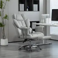SUGIFT Bürostuhl ergonomisch, Schreibtischstuhl mit Fußstütze, 135° Lehne, Mikrofaser, Hellgrau | 46–54 cm Sitzhöhe | 60 cm Breite