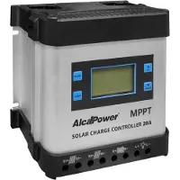Alcapower MPPT Solar-Laderegler 20A 12V/24V, LCD-Display, bis 480W Solarleistung, 95% Effizienz, IP20 Schutz.