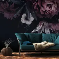Profhome 382791-GU Fototapete Blumen Matt Schwarz Rot Weiß Grün 3,71 m x 2,8 m 0,53 m x 20,10 m 10,39 m2 Schwarz