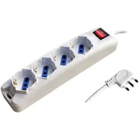Alcapower Steckdosenleiste, 4 Schuko/Bipasso-Dosen, 1,5m Kabel, 16A Winkelstecker, beleuchteter Schalter, max. 3500W, Weiß.