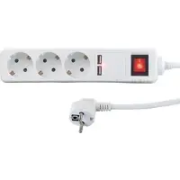 Revolt 3-fach-Steckdosenleiste mit Netzschalter und 2 USB-Ports, 2,1 A